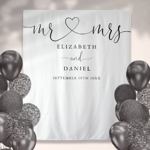 Tenture Fond de cabine photo de mariage avec écriture coeu