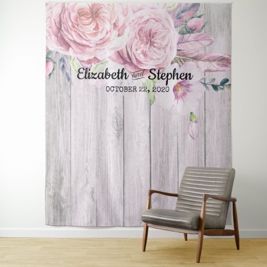 Tenture Fond de cabine photo de mariage floral rustique en (En situation)