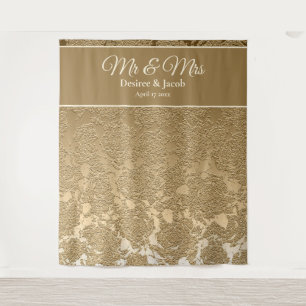 Tenture Fond de cabine photo de mariage moderne beige or