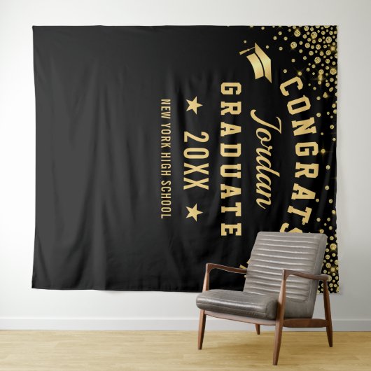 Tenture Fond de cabine photo de remise de diplômes noir or (En situation (horizontale))