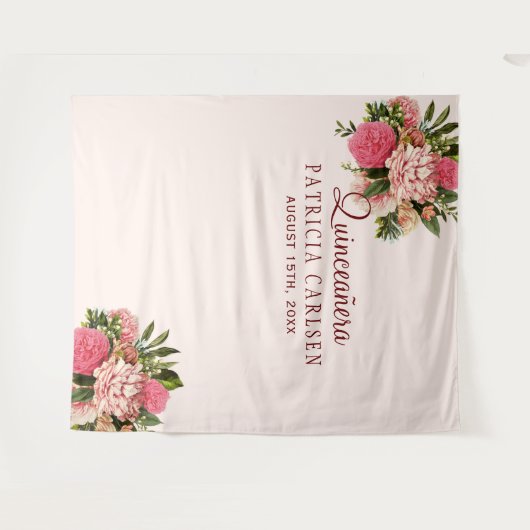 Tenture Fond de cabine photo quinceañera fleurs roses (Devant (Horizontal))