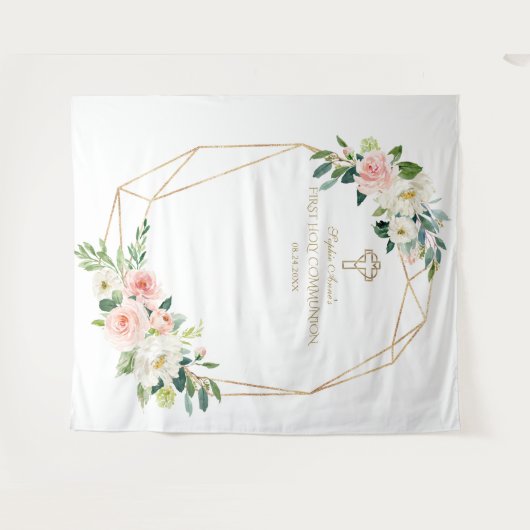 Tenture Fond de communion solennelle à cadre doré et fleur (Devant (Horizontal))