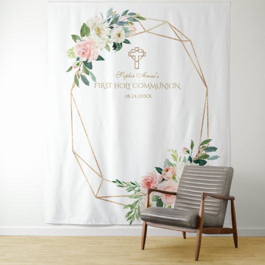 Tenture Fond de communion solennelle à cadre doré et fleur (En situation)