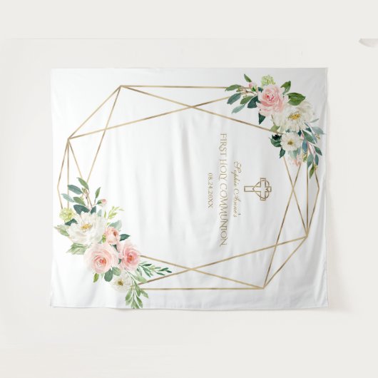 Tenture Fond de communion solennelle cadre doré fleurs ros (Devant (Horizontal))