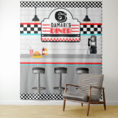 Tenture Fond de comptoir de diner rétro rouge et bleu à ca (En situation)