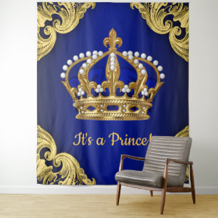 Tenture Fond de couronne royale bleu or extra large Prince