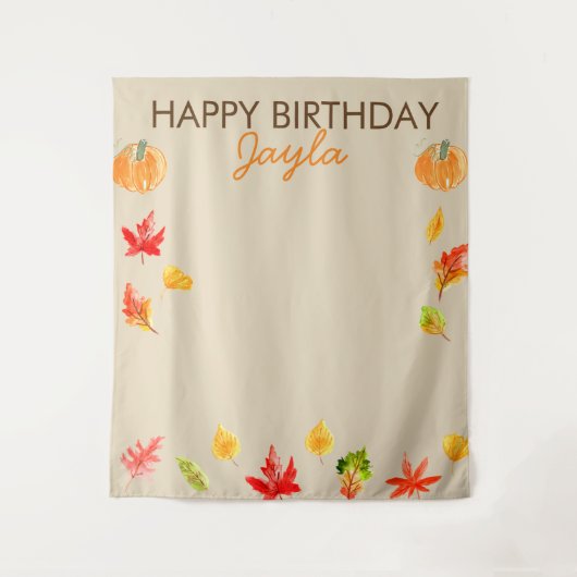 Tenture Fond de décor anniversaire automne citrouille mign (Devant)