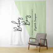 Tenture Fond de décor bébé garçon vert Panneau de bienvenu (En situation)
