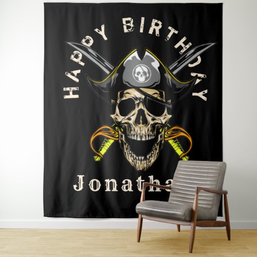 Tenture Fond de décor Crâne de Pirate Ohé (En situation)