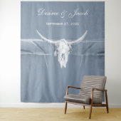 Tenture Fond de décor crâne de vache western blanc bleu po (En situation)