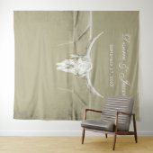 Tenture Fond de décor crâne de vache western vert sauge ru (En situation (horizontale))