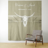 Tenture Fond de décor crâne de vache western vert sauge ru (En situation)