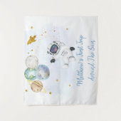 Tenture Fond de décor d'anniversaire Astronaute Bleu Or Es (Devant)