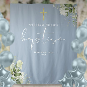 Tenture Fond de décor de baptême Dusty Blue Greenery