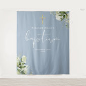 Tenture Fond de décor de baptême Dusty Blue Greenery (Devant)