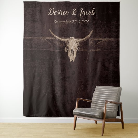 Tenture Fond de décor de crâne de taureau rustique western (En situation)
