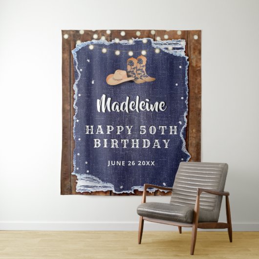 Tenture Fond de décor de fête d'anniversaire western rusti (En situation)