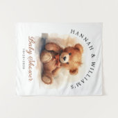 Tenture Fond de décor de fête prénatale Ourson Neutre (Devant (Horizontal))
