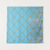 Tenture Fond de décor de fête Sirène Bleu et Or (Devant (Horizontal))