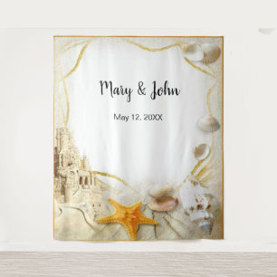 Tenture Fond de Décor de Mariage avec Château de Sable de