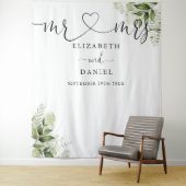 Tenture Fond de Décor de Mariage avec Écriture Mr Mme et V (En situation)