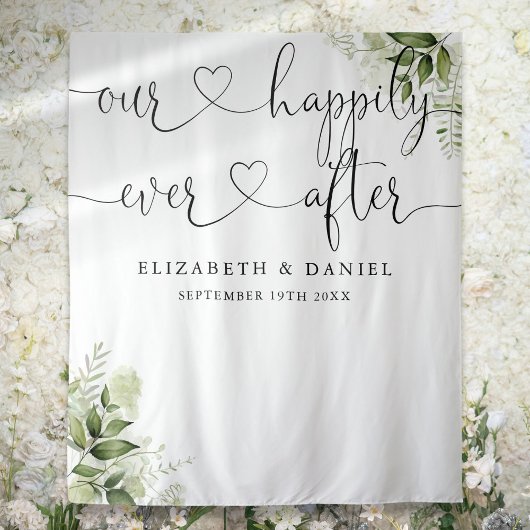 Tenture Fond de décor de mariage avec verdure et écriture