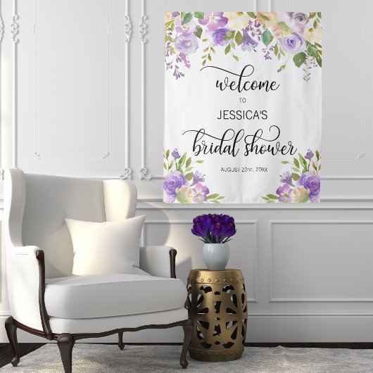 Tenture Fond de décor de mariage floral violet de bienvenu