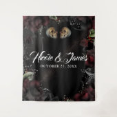 Tenture Fond de Décor de Mariage Gothique Crânes Roses Rou (Devant)