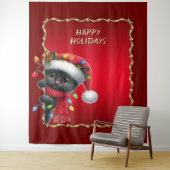 Tenture Fond de décor de Noël Chat Noir de Fêtes (En situation)