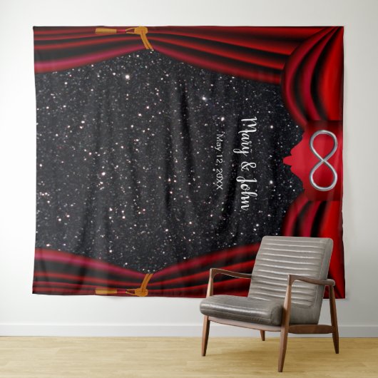 Tenture Fond de décor de rideau rouge argenté pailleté noi (En situation (horizontale))