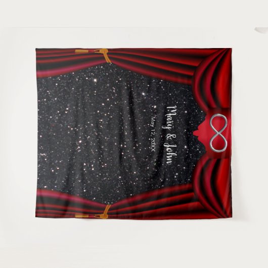 Tenture Fond de décor de rideau rouge argenté pailleté noi (Devant (Horizontal))