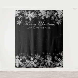 Tenture Fond de décor Noël Fêtes Flocons de Neige Argentés