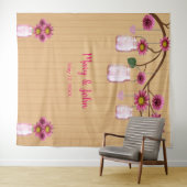 Tenture Fond de décor photo avec pots Mason fleuris rose e (En situation (horizontale))