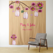 Tenture Fond de décor photo avec pots Mason fleuris rose e (En situation)