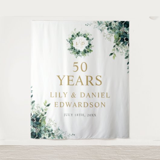 Tenture Fond de décor pour 50e anniversaire Monogram Green (Devant)