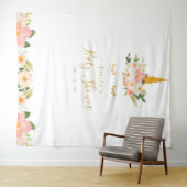 Tenture Fond de décor pour Baby Shower Licorne Dorée (En situation (horizontale))