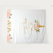 Tenture Fond de décor pour Baby Shower Licorne Dorée (Devant (Horizontal))