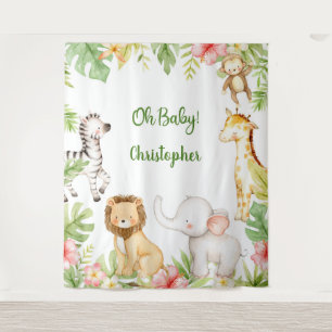 Tenture Fond de décor pour baby shower tropical avec anima