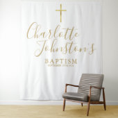 Tenture Fond de décor pour baptême en or avec écriture (En situation)
