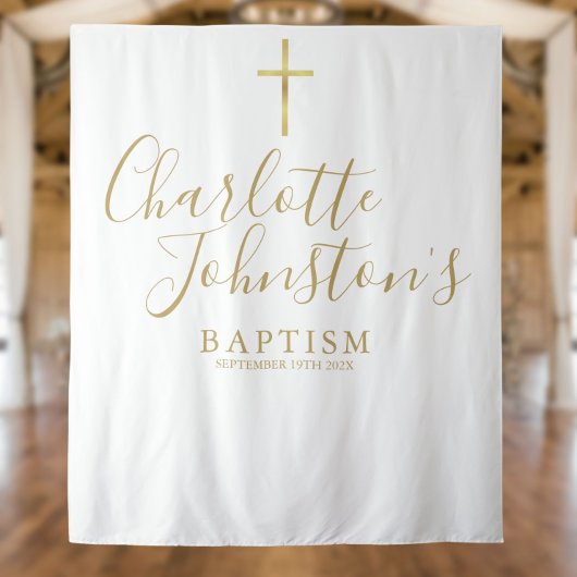 Tenture Fond de décor pour baptême en or avec écriture