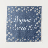 Tenture Fond de décor pour fête d'anniversaire en jean ble (Devant)