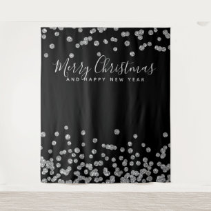 Tenture Fond de décor pour Noël argent et noir avec confet