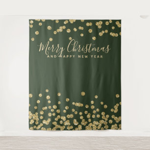 Tenture Fond de décor pour Noël Fête Or Vert Confettis