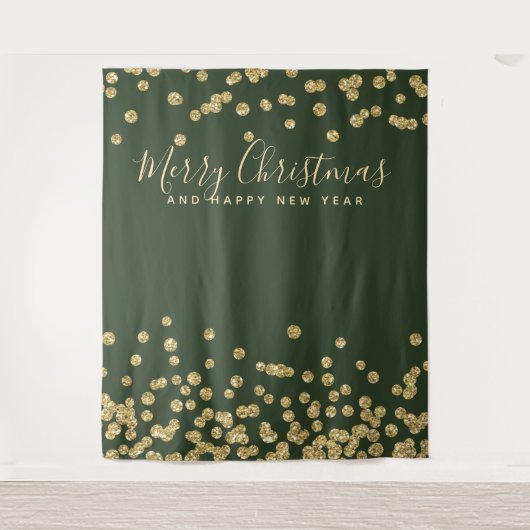 Tenture Fond de décor pour Noël Fête Or Vert Confettis (Devant)