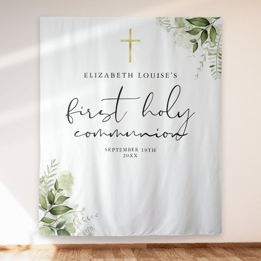 Tenture Fond de décor pour première communion avec verdure