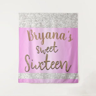 Tenture Fond de décor pour Sweet 16 rose pailleté scintill