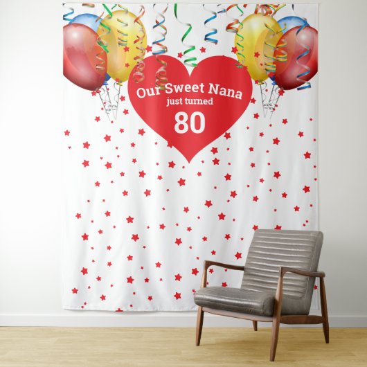 Tenture Fond de décoration de ballons pour 80 ans de Nana  (En situation)