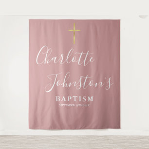 Tenture Fond de décoration de baptême rose poudré pour pho