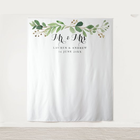 Tenture Fond de décoration de mariage avec feuilles d'euca (Devant)