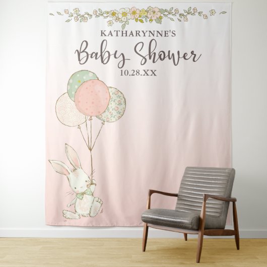 Tenture Fond de Décoration pour Baby Shower aux Fleurs Ros (En situation)